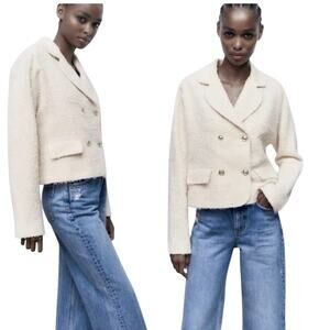 Zara Cream Double-Breasted Jacket